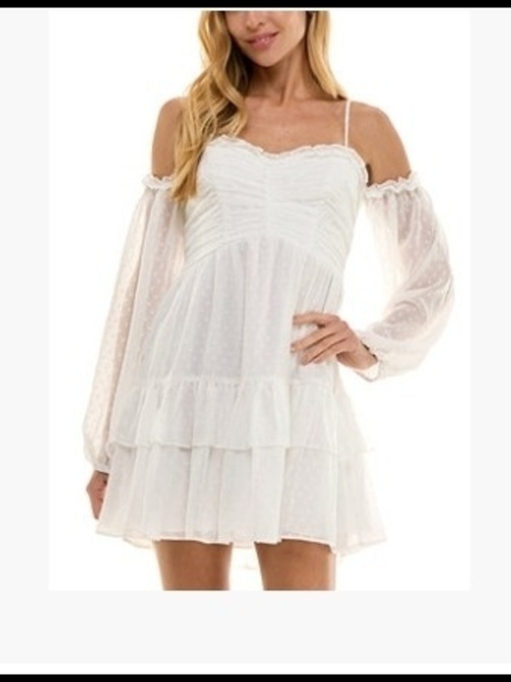 City Studios White Off-Shoulder Tiered Mini Dress